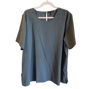 Eileen Fisher Shirt XL Women's Teal Green Blue Short Sleeve Blouse Top